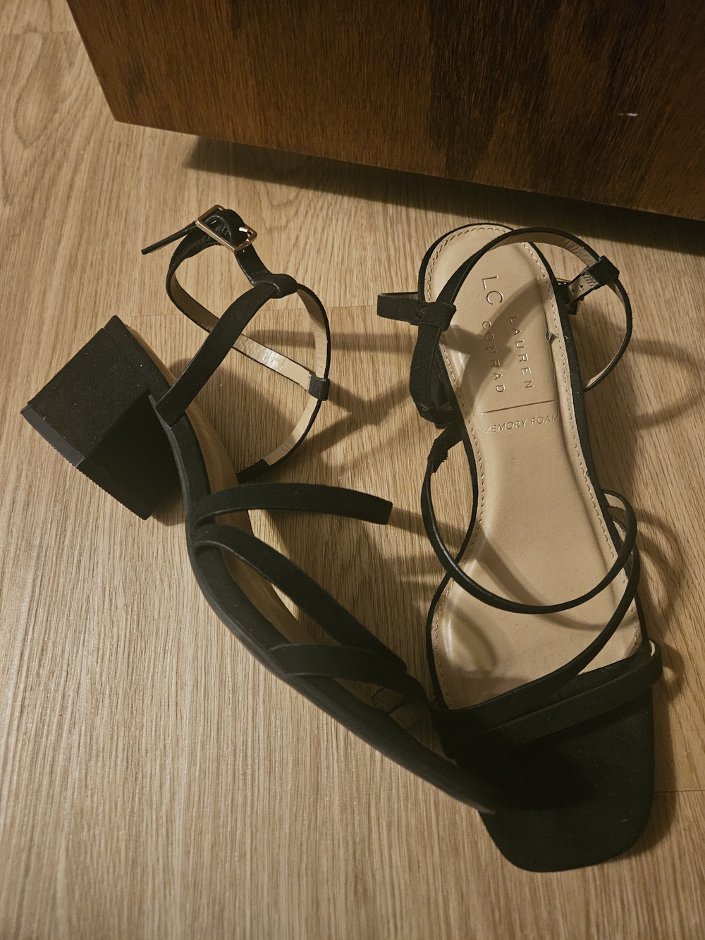 LC Lauren Conrad Black Strappy Block Heel Sandals